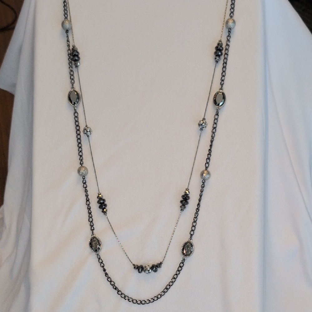 New York & Co Gunmetal Beaded Necklace
